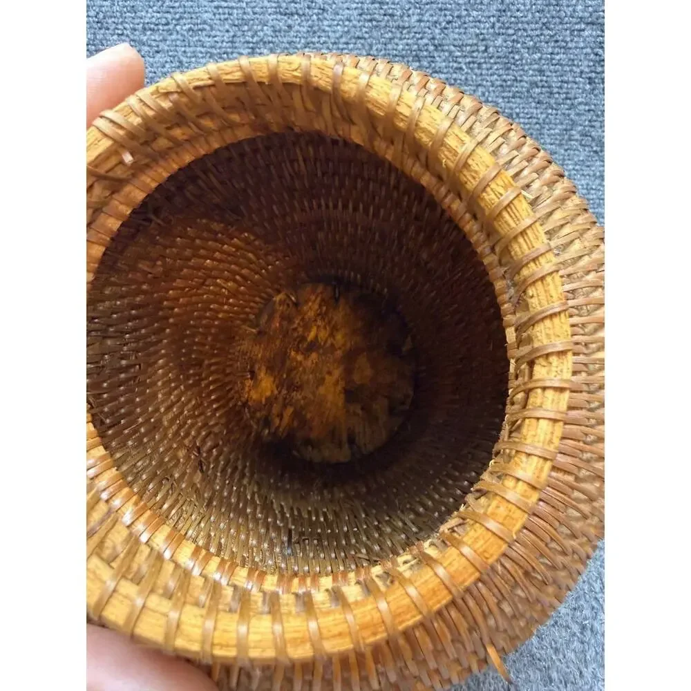 Vintage Rattan Wicker Lidded Jar Basket Made in Indonesia